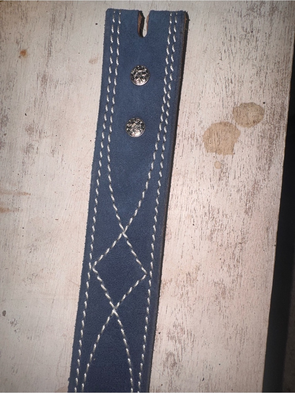 Women’s Navy Suede Belt with White Stitching SZ 34